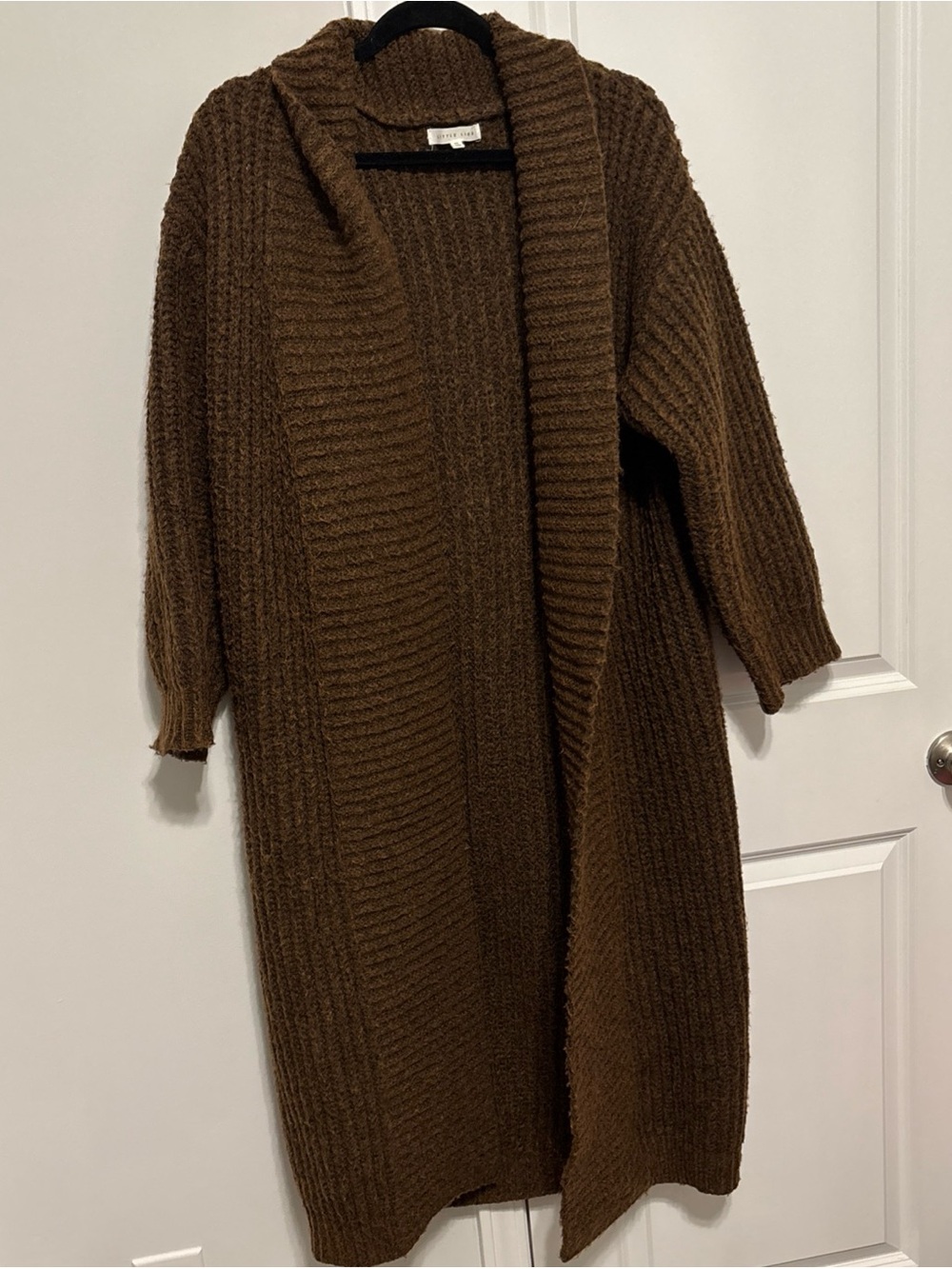 Cozy Longline Open Cardigan Sweater - Brown Anthropology